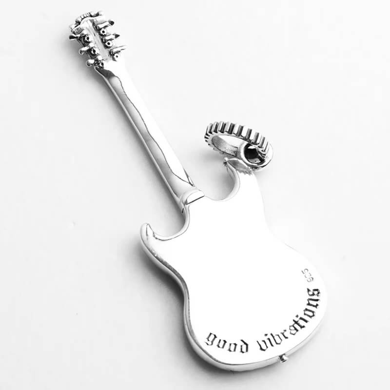 Rückansicht des Rock-Gitarren-Anhängers aus echtem 925er Silber