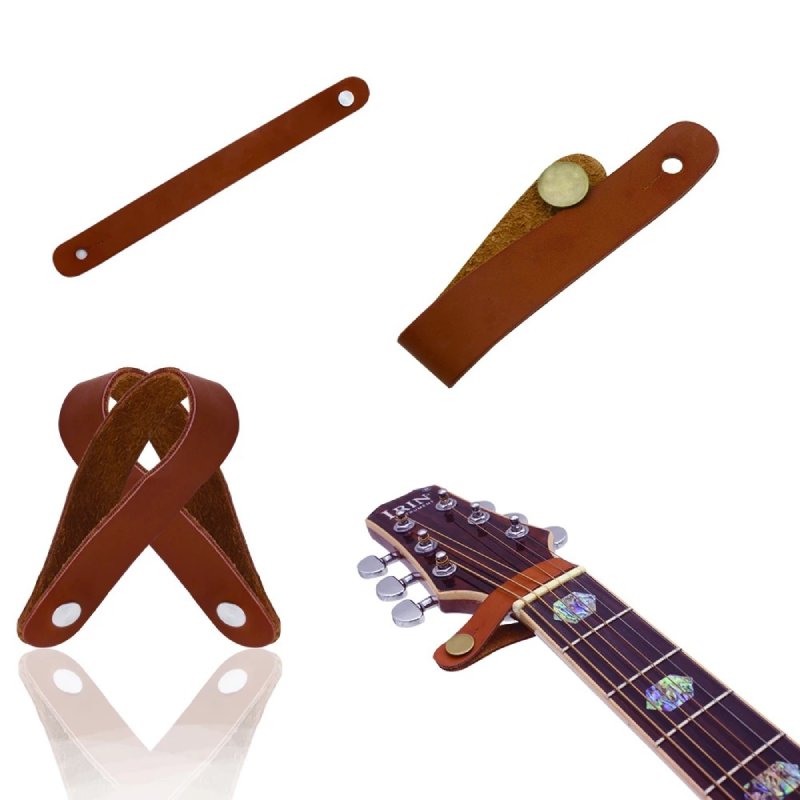 Vollständige Details zum Gitarrengurt-Halter - Modell in braunem Leder