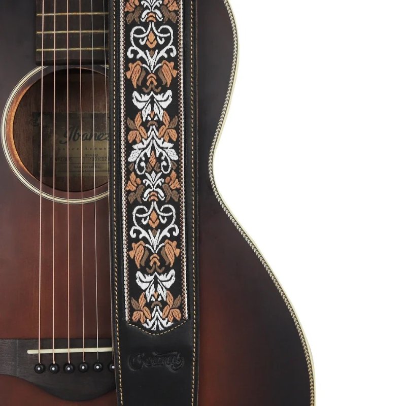 Echtleder-Gitarrengurt mit Barockem Lilienmuster