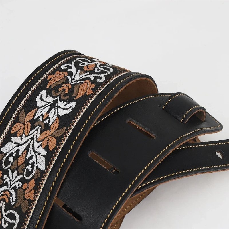 Echtleder-Gitarrengurt mit Barockem Lilienmuster - Modell 1