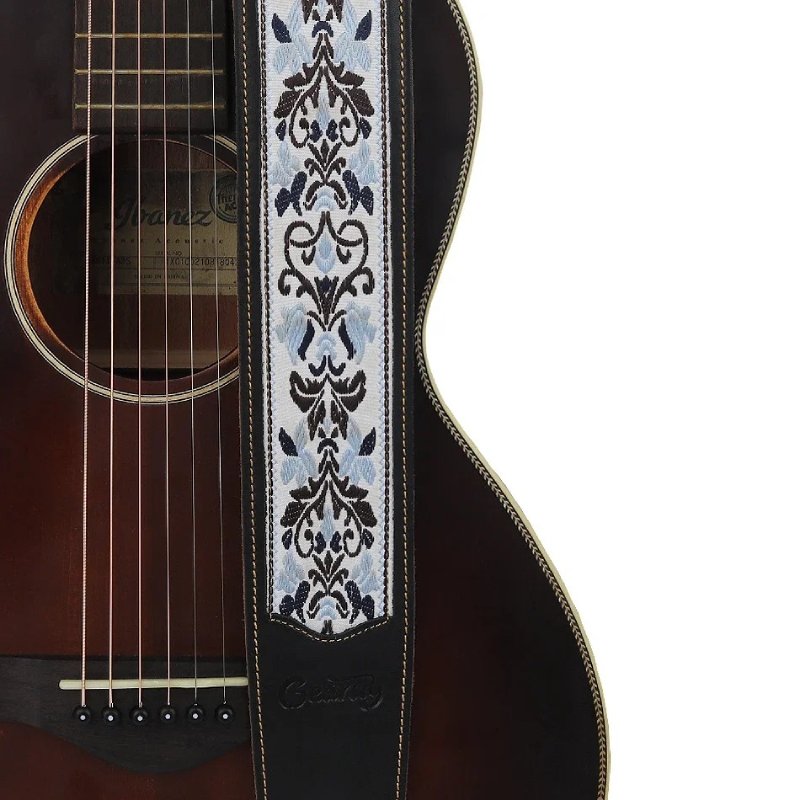 Echtleder-Gitarrengurt mit Barockem Lilienmuster - Modell 2