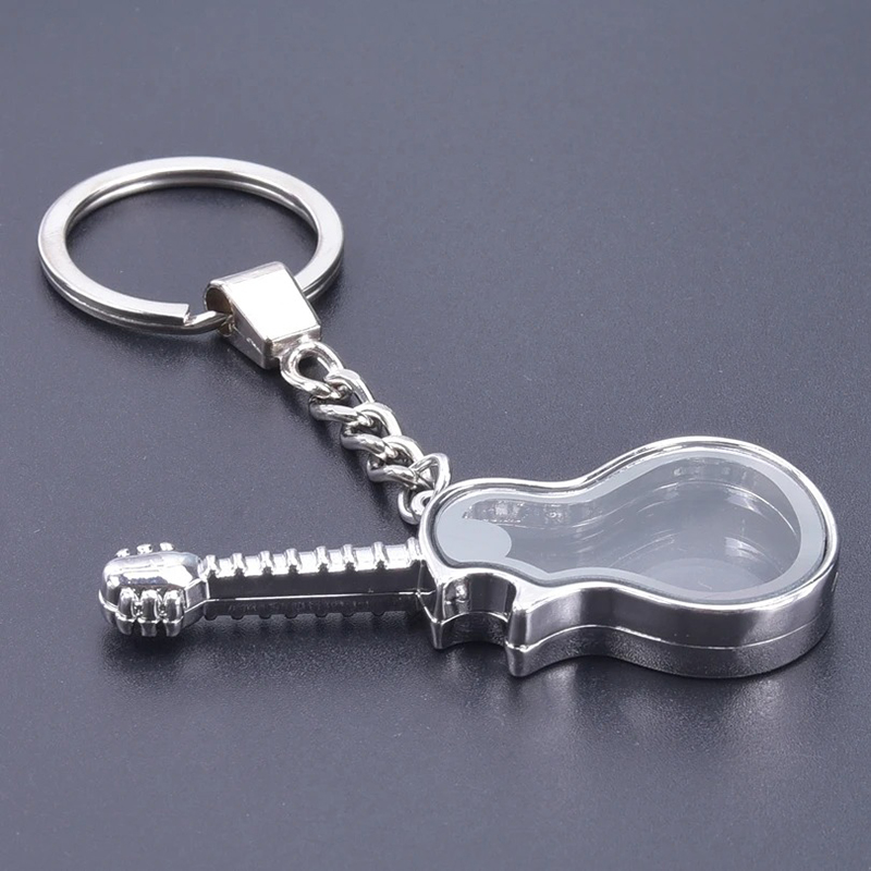 Personalisierbarer Glas-E-Gitarren-Schlüsselanhänger - 3 Farben - Farbe Silber