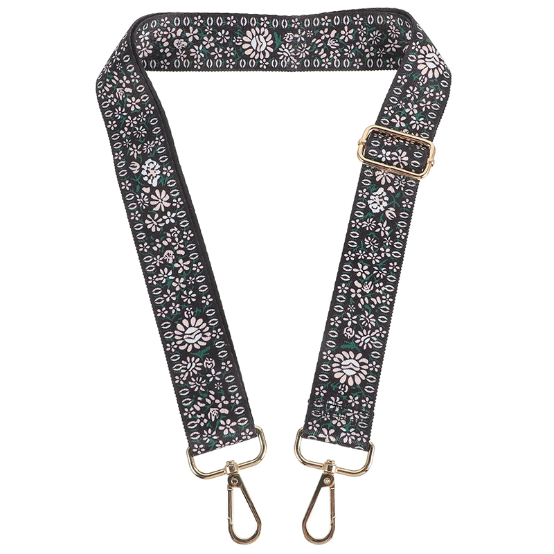 Bestickter Schwarzer Banjo-Gurt mit Blumenmuster