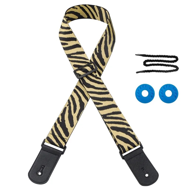 Sammlung von Gitarrengurten mit wildem Safari-Zebra-Muster - Farbe Beige