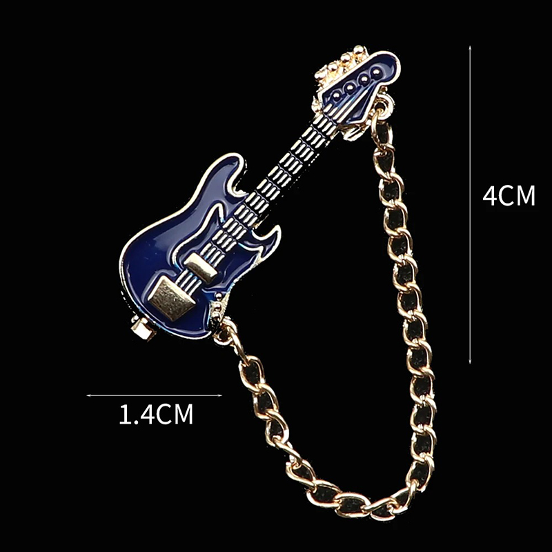 Emaille-Brosche Pins Elektrische Gitarre mit Kette - 6 Farben zur Auswahl - Farbe Blau