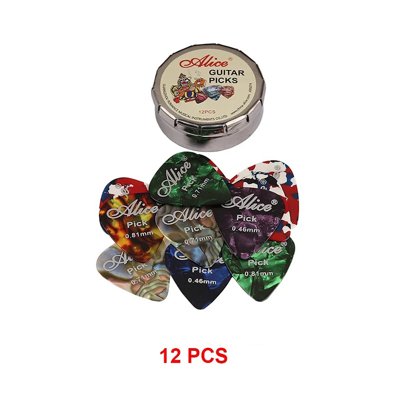 Blechdose mit Set aus Zelluloid Plektren - 12 Stück