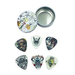 Set von 12 Plektren mit Schädelmotiven in Metallbox - Death Metal Kollektion
