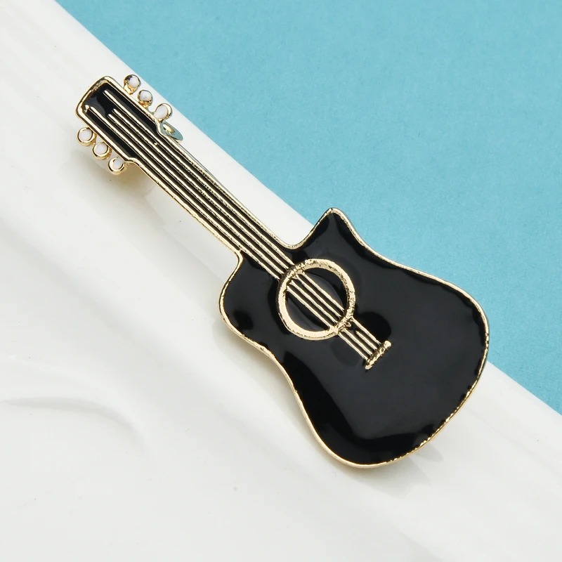 Emaillierte Brosche Pins Klassische Gitarre Schwarz