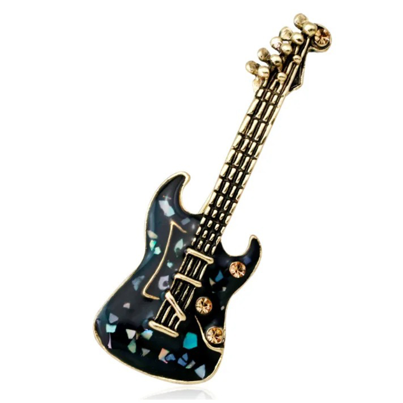 Emaillierte Brosche Pins Elektrische Gitarre in Perlmuttschwarz Farbe