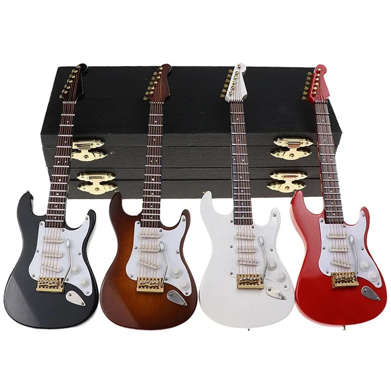 Details der Miniatur-E-Gitarre in Rot oder Schwarz mit Aufbewahrungsbox, 4 Größen zur Auswahl