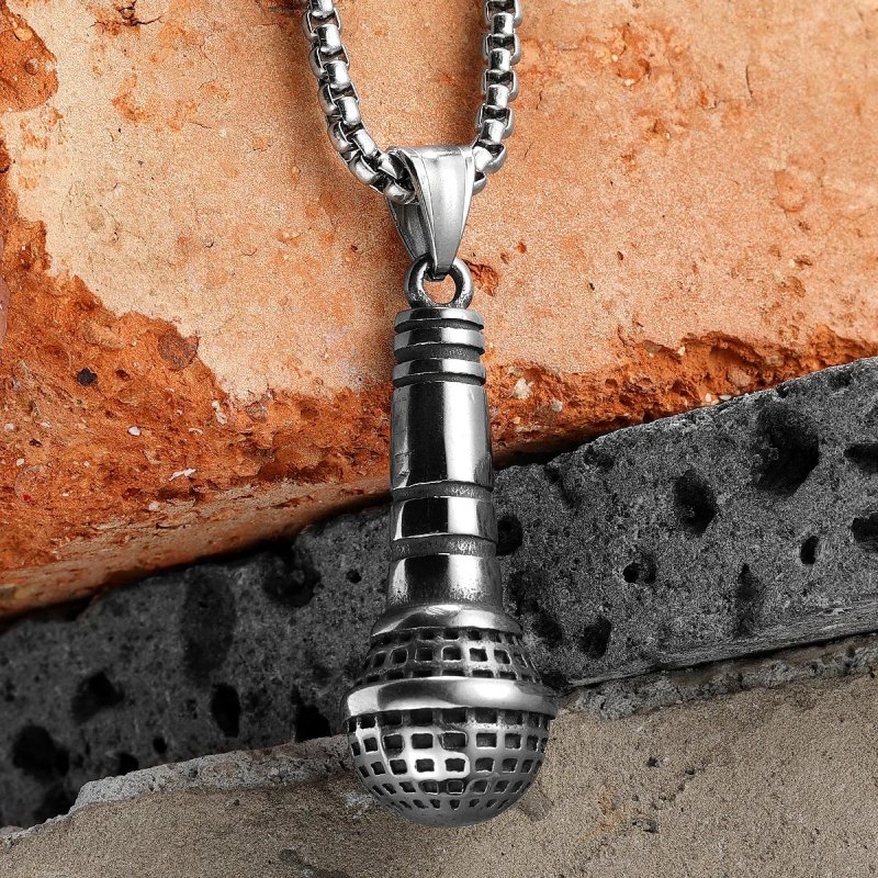Details zum Vintage-Mikrofon-Anhänger-Halskette - Rock-Stil
