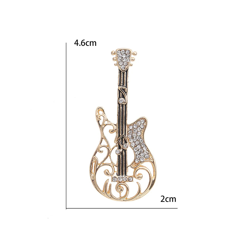 Abmessungen Brosche Elektrische Gitarre Design Hohl mit Musiknoten Muster und Strass