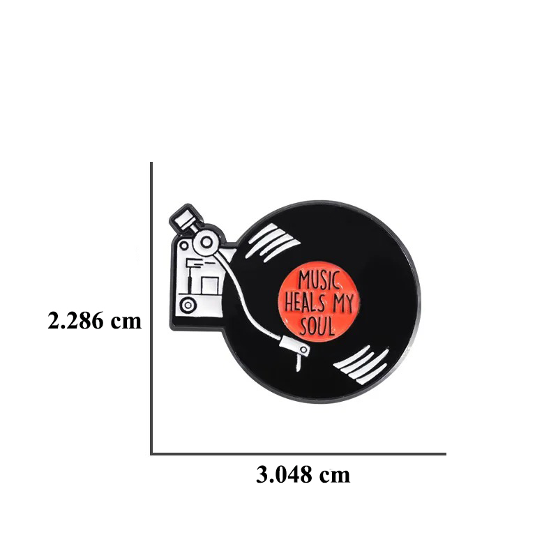 Abmessungen von emaillierten Anstecknadeln im Vinyl Retro Musik Heilt Meine Seele-Stil
