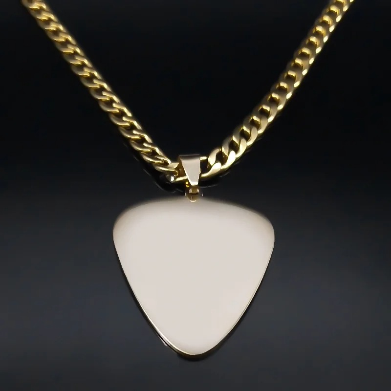 Rückseite des Anhängers Plektrum Gitarre und Musiknoten in Goldfarbe