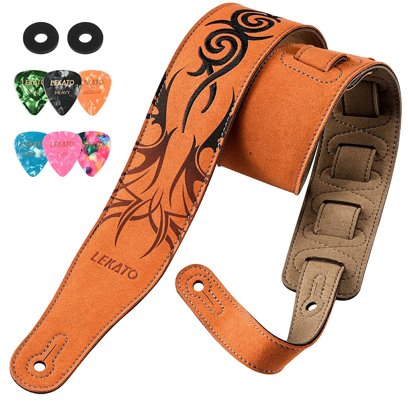 Details zur Wildleder-Gitarrengurt mit Tribal-Stickmuster