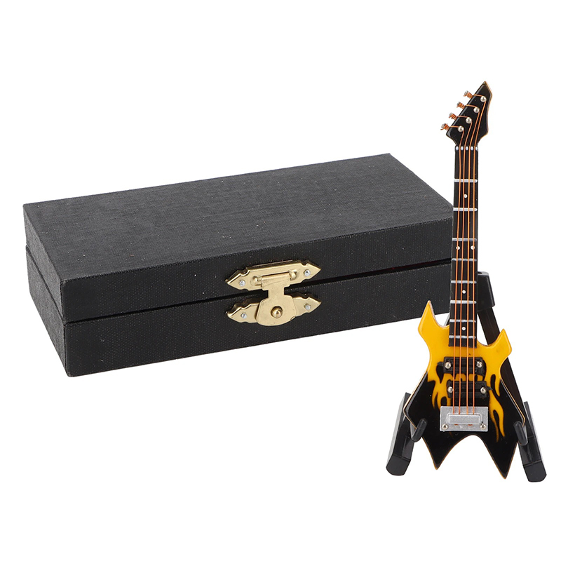 Miniaturgitarre, Mini-Elektrogitarre im Hard-Rock-Stil in der Farbe Gelb