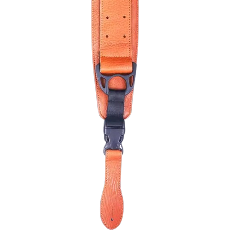 Ergonomischer Bassgitarrengurt aus robustem Leder mit Sicherheitsschnalle in hellorange Farbe