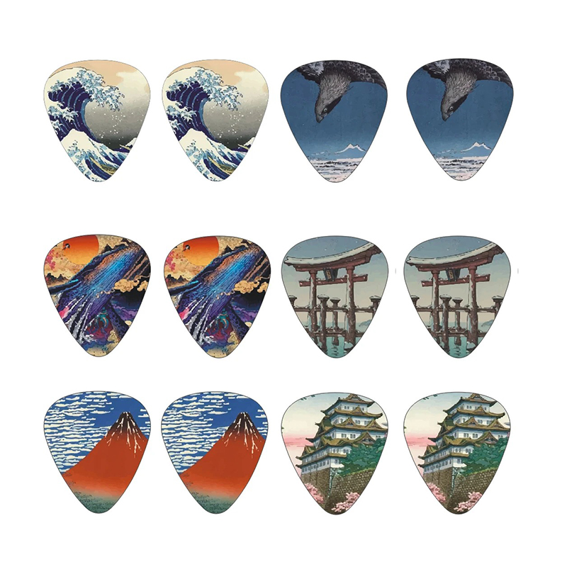 Detailansicht des Designs des Sets von 12 japanischen Kunst-Plektren - Hokusai und