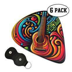 Set von 6 bunten Psychedelic Gitarren-Plektren - 3 Größen - Plektrumhalter inklusive