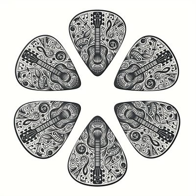 Set von 6 schwarzen Psyche-Gitarrenplektren - 3 wählbare Größen - mit p