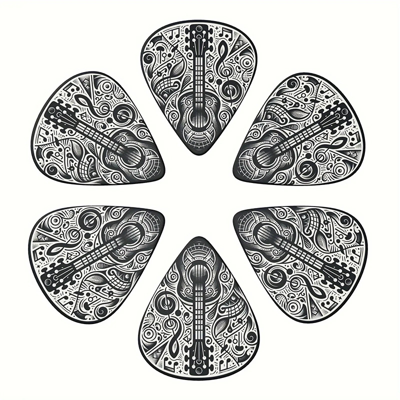 Set von 6 schwarzen Psyche-Gitarrenplektren - 3 wählbare Größen - mit p
