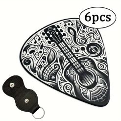Set von 6 schwarzen Gitarren-Plektren und Black Psyche - 3 Größen zur Auswahl - mit p