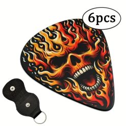 Set von 6 Heavy Metal Totenkopf Plektren - 3 Größen mit Plektrenhalter inklusive!