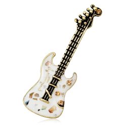 Wunderschöne emaillierte Brosche Pins Elektrische Gitarre in Perlmutt Weiß Farbe