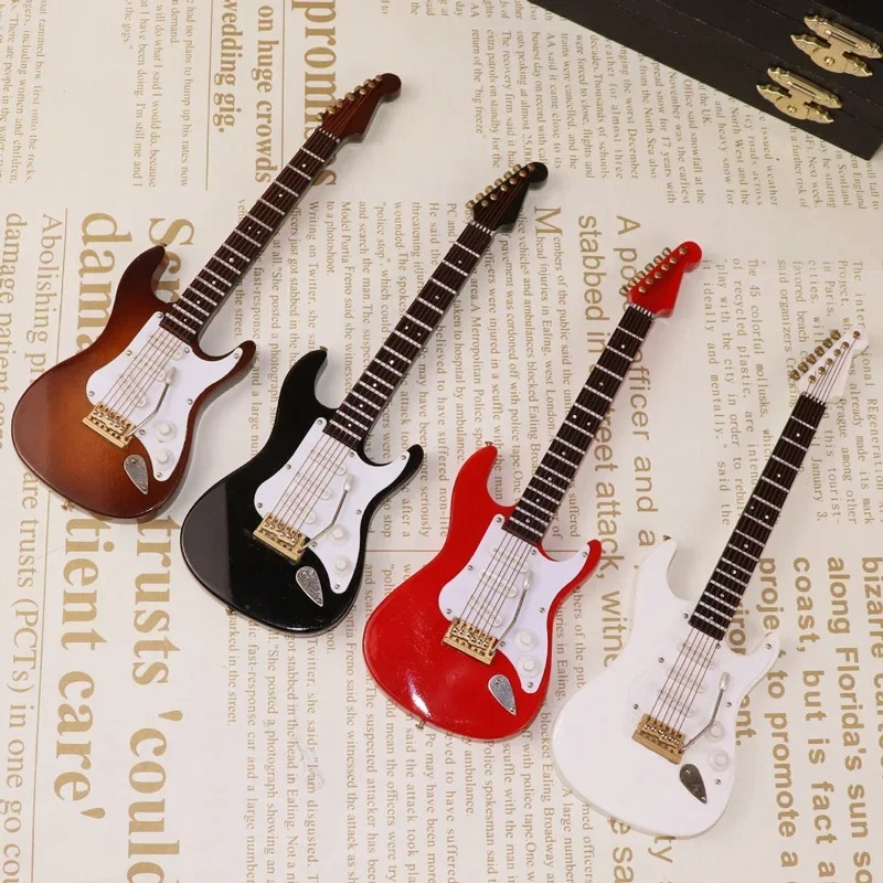 Wunderschöne Miniatur-E-Gitarre in Rot oder Schwarz mit Aufbewahrungsbox, in 4 verschiedenen Größen erhältlich