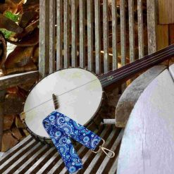 Wunderschöner Banjo-Gurt in Blau mit Paisley-Muster und Vintage-Blumenmotiv