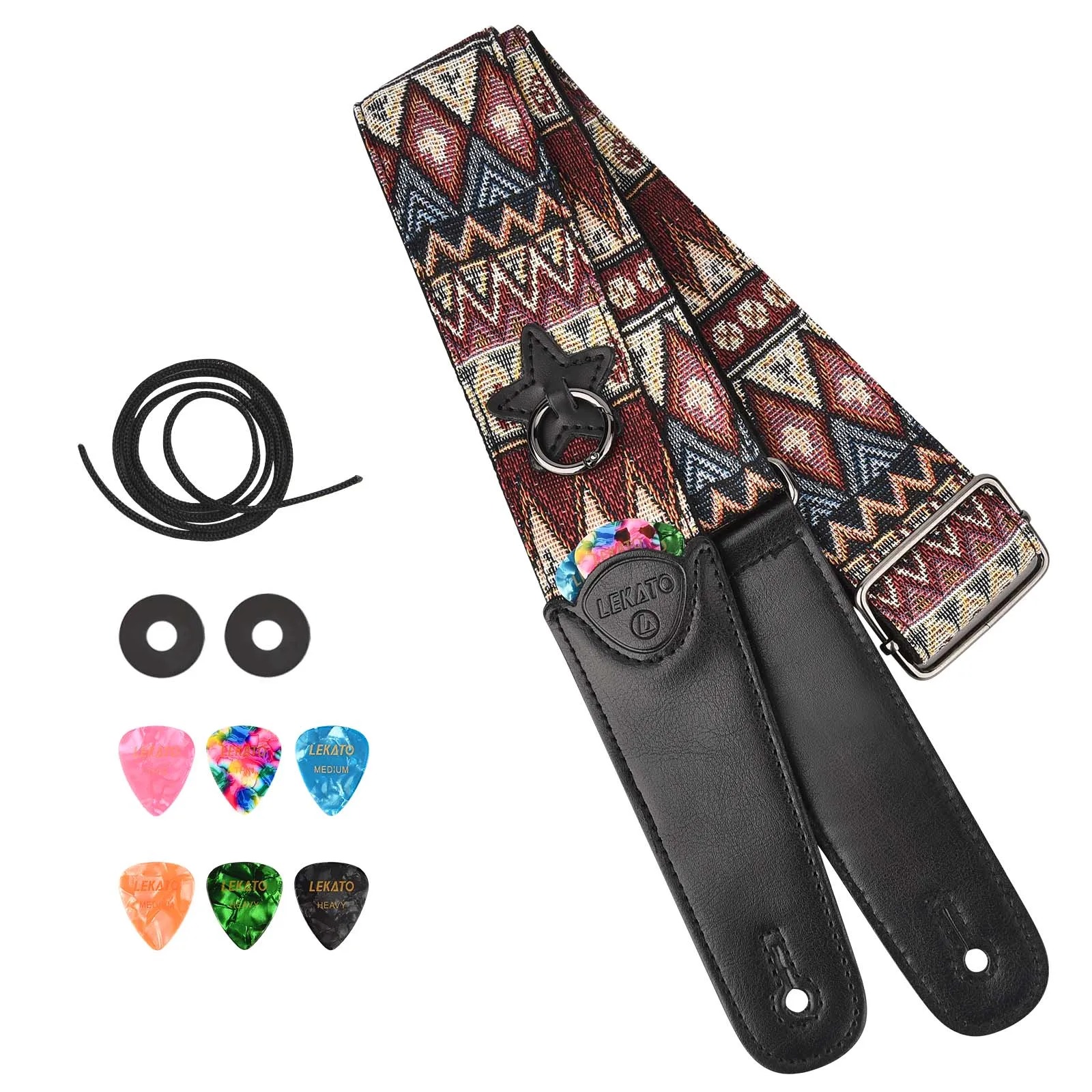 Prächtiger Gitarrengurt mit Jacquard-Muster 'Tribal Vibes' - Komplettes Set mit Zubehör