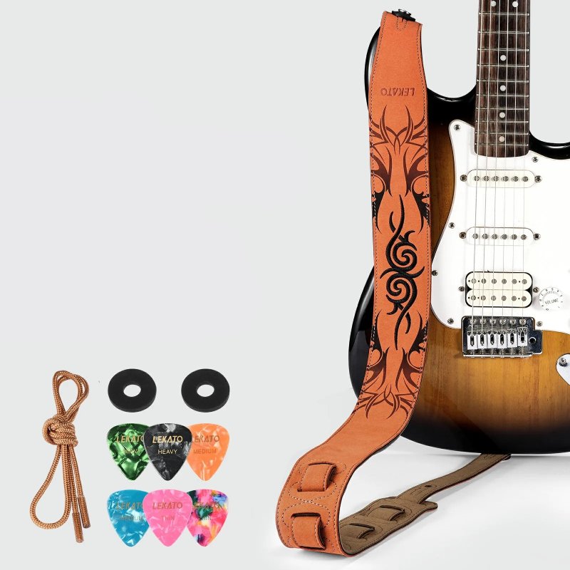 Wunderschöner Gitarrengurt aus Wildleder mit Tribal-Stickmuster