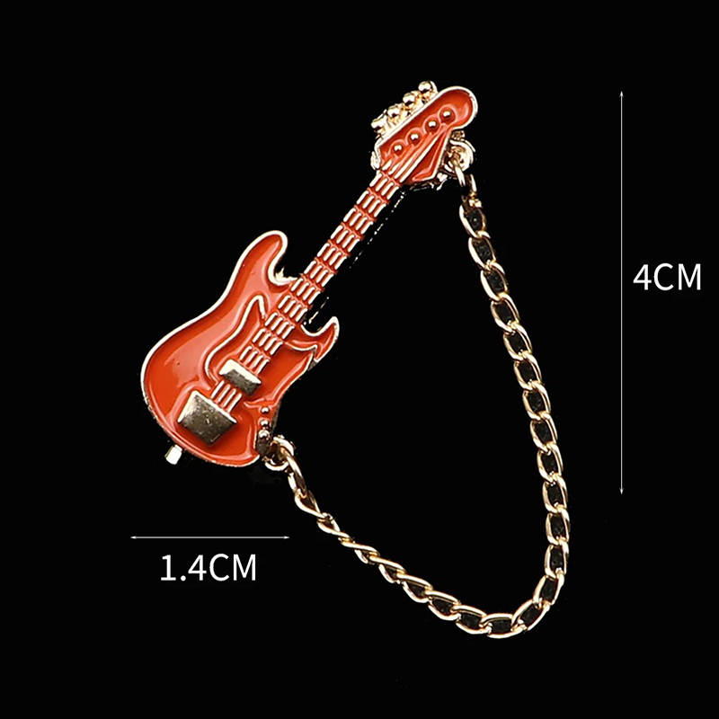 Emaillierte Brosche Pins Elektrische Gitarre mit Kette - 6 Farben zur Auswahl - Farbe Braun