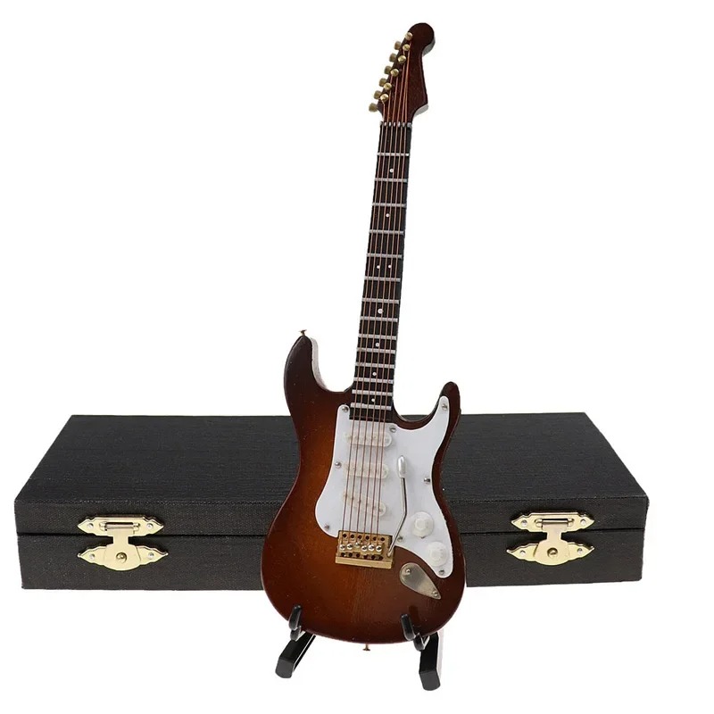 Miniatur-E-Gitarre in Rot oder Schwarz mit brauner Aufbewahrungsbox