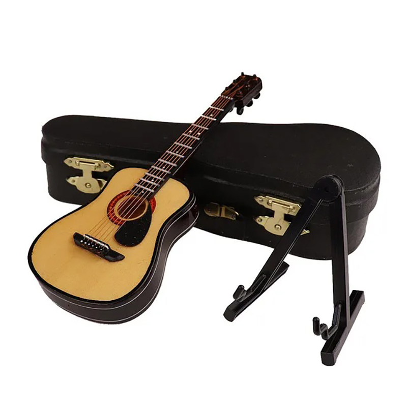 Miniatur-Akustikgitarre mit Hülle und Gitarrenständer - 3 Größen - 5 Farben - Modell 5