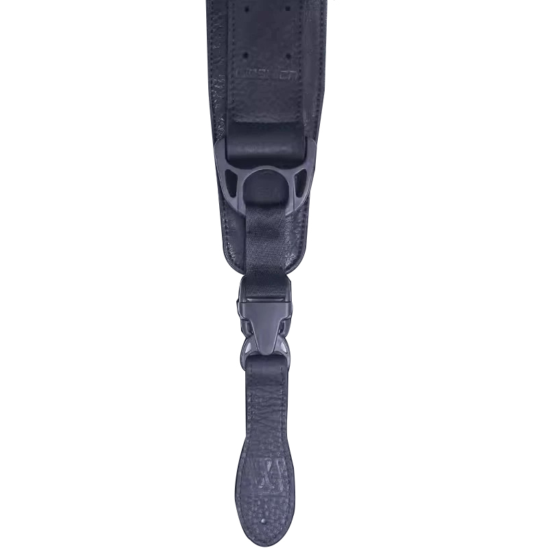 Ergonomischer, robuster Ledergurt für Bassgitarre mit Sicherheitsschnalle in Schwarz