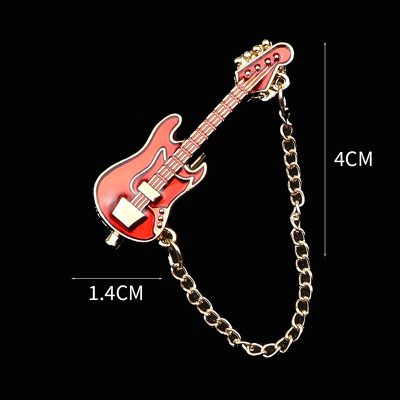 Emaille-Brosche Pins Elektrische Gitarre mit Kette - 6 Farben zur Auswahl - Farbe Orange