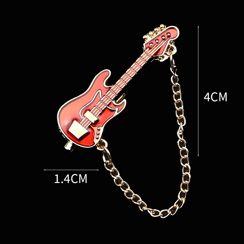 Emaille-Brosche Pins Elektrische Gitarre mit Kette - 6 Farben zur Auswahl - Farbe Orange