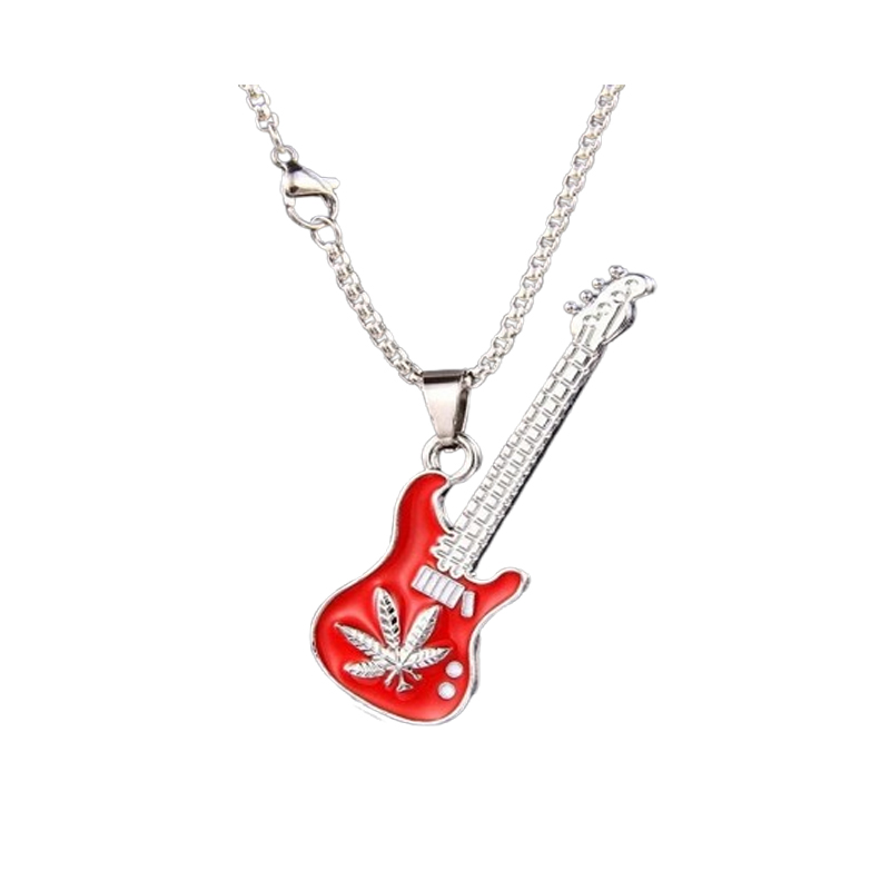 Roter Rock-Gitarren-Anhänger mit Cannabisblatt