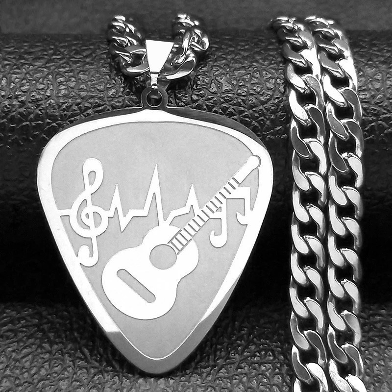 Anhänger Plektrum Gitarre und Musiknoten in Silberfarbe