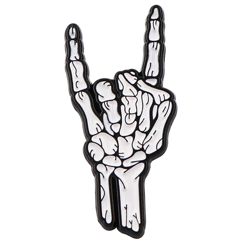 Emaille-Anstecknadeln Skeletthand Zeichen der Hörner Metal HardRock