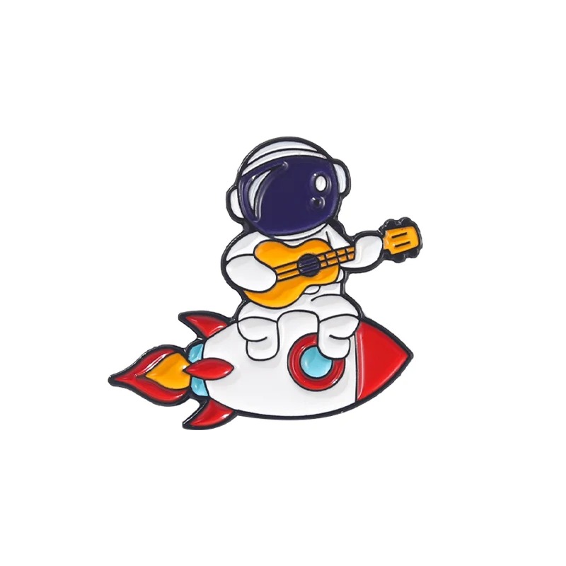 Emaillierte Pins Cosmonaut Gitarre, Cosmonaut spielt Gitarre auf einer Rakete