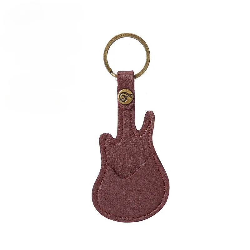 Gitarrenschlüsselanhänger mit Plektrum-Etui in Braun