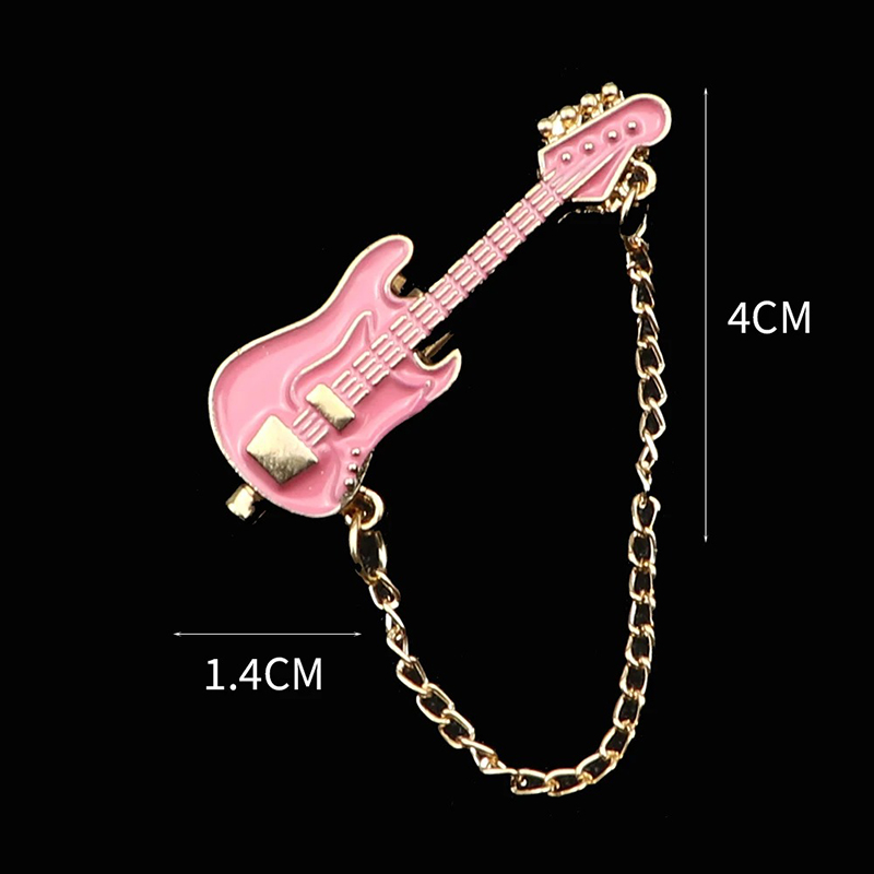 Emaillierte Brosche Pins Elektrische Gitarre mit Kette - Auswahl aus 6 Farben - Farbe Rosa