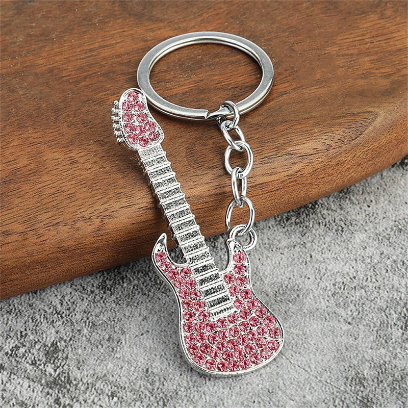 Elektrische Gitarren-Schlüsselanhänger mit Strass in 6 wählbaren Farben - Farbe Rosa