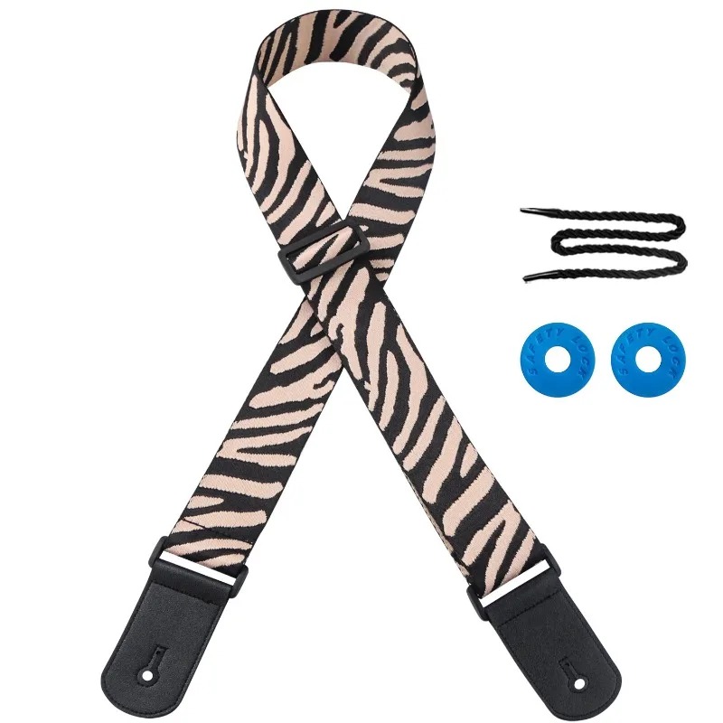 Sammlung von Gitarrengurten mit Zebra-Safari-Wildmotiven - Farbe Rosa