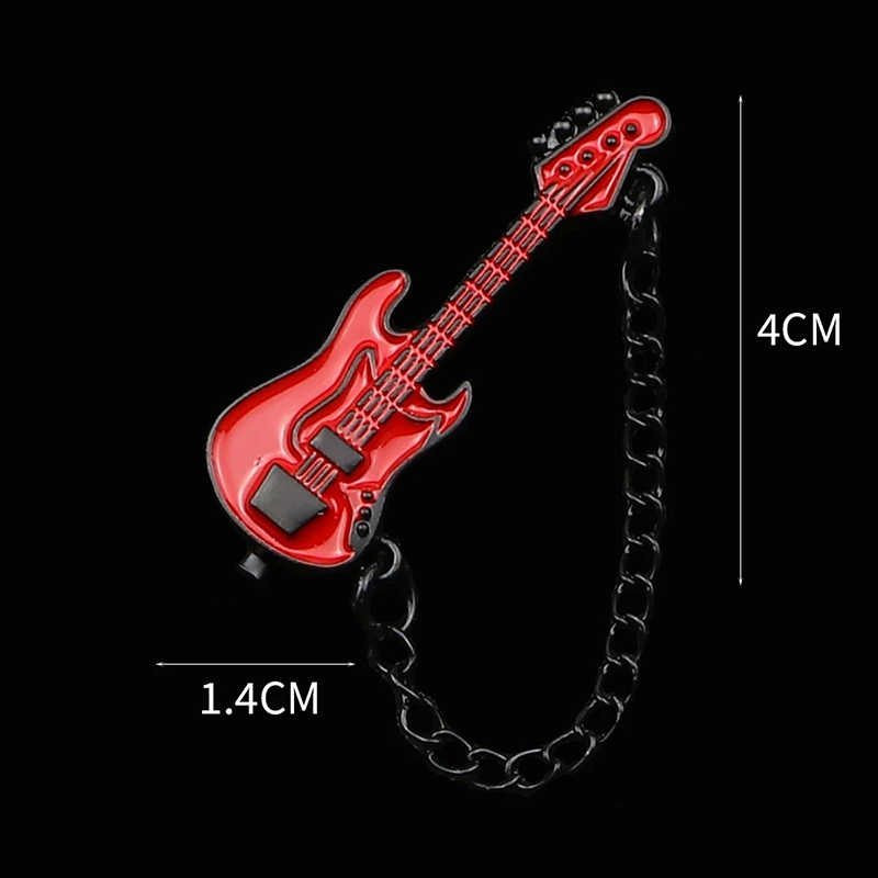 Emaillierte Brosche Pins Elektrische Gitarre mit Kette - 6 Farben zur Auswahl - Farbe Rot