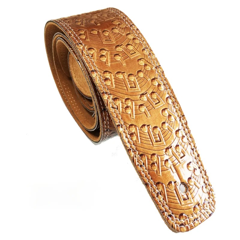 Gitarrengurt aus Leder mit goldenen Musiknoten-Motiven