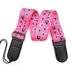 Gitarrengurt mit rosa Totenkopf, Schädel und Katze