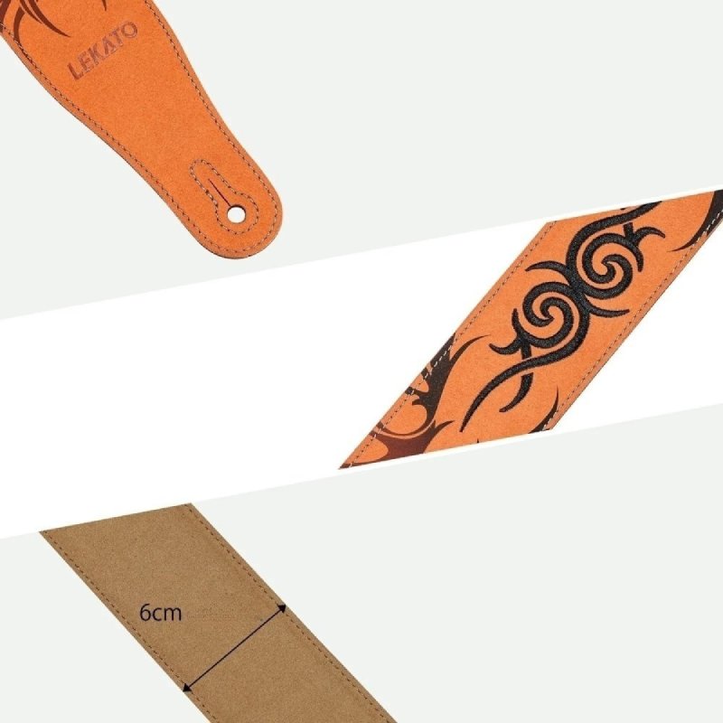 Detaillierte Ansicht des Wildleder-Gitarrengurts mit Tribal-Stickmuster